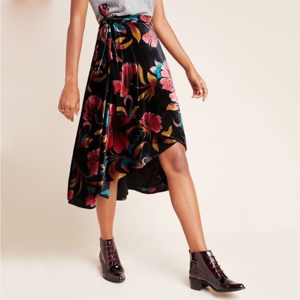 Anthropologie Eva Franco Velvet Floral Wrap Skirt Size 0 New
